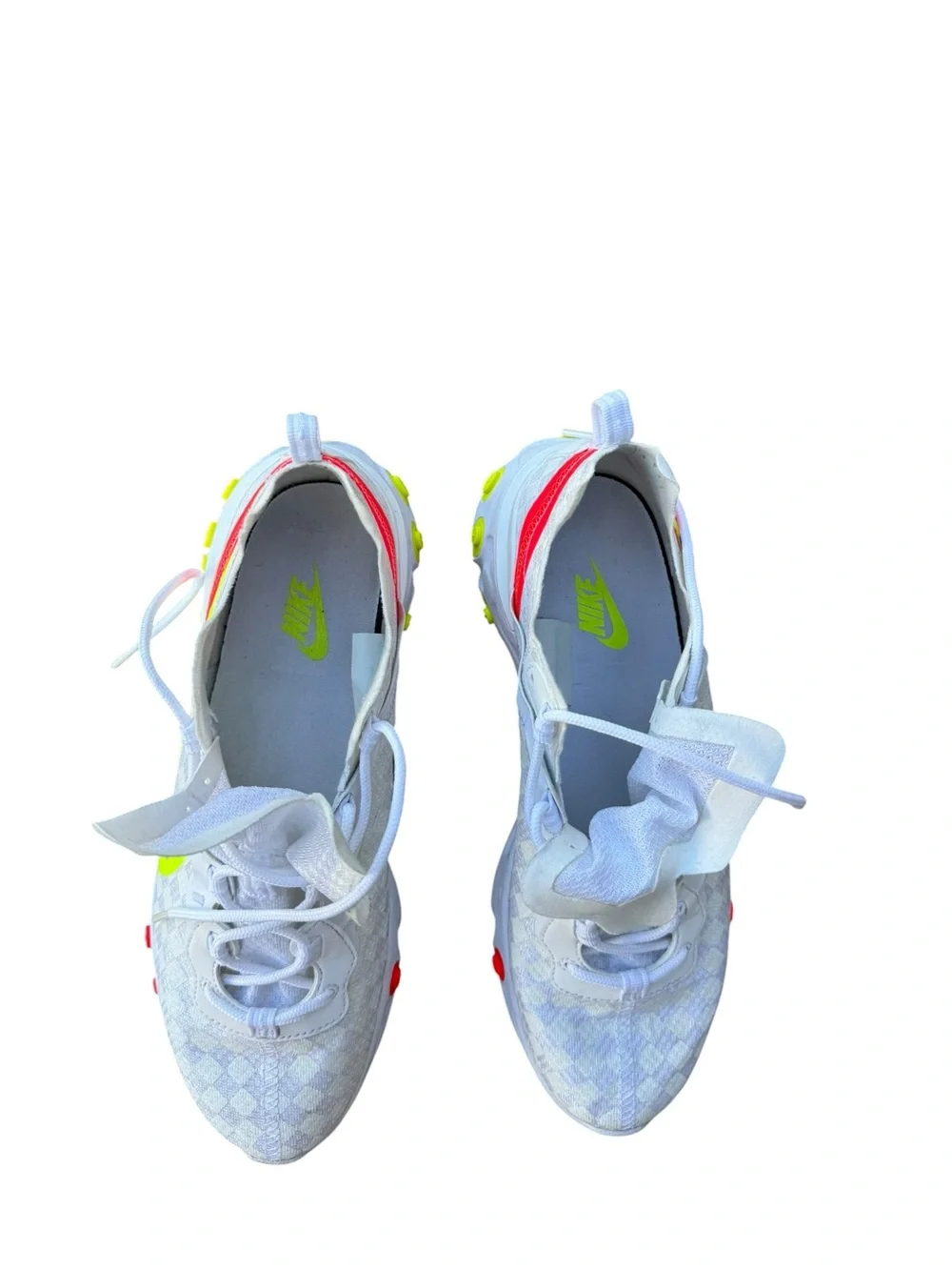 Nike Men’s React Element 55 Checkered White Volt Crimson Sneakers Size 9